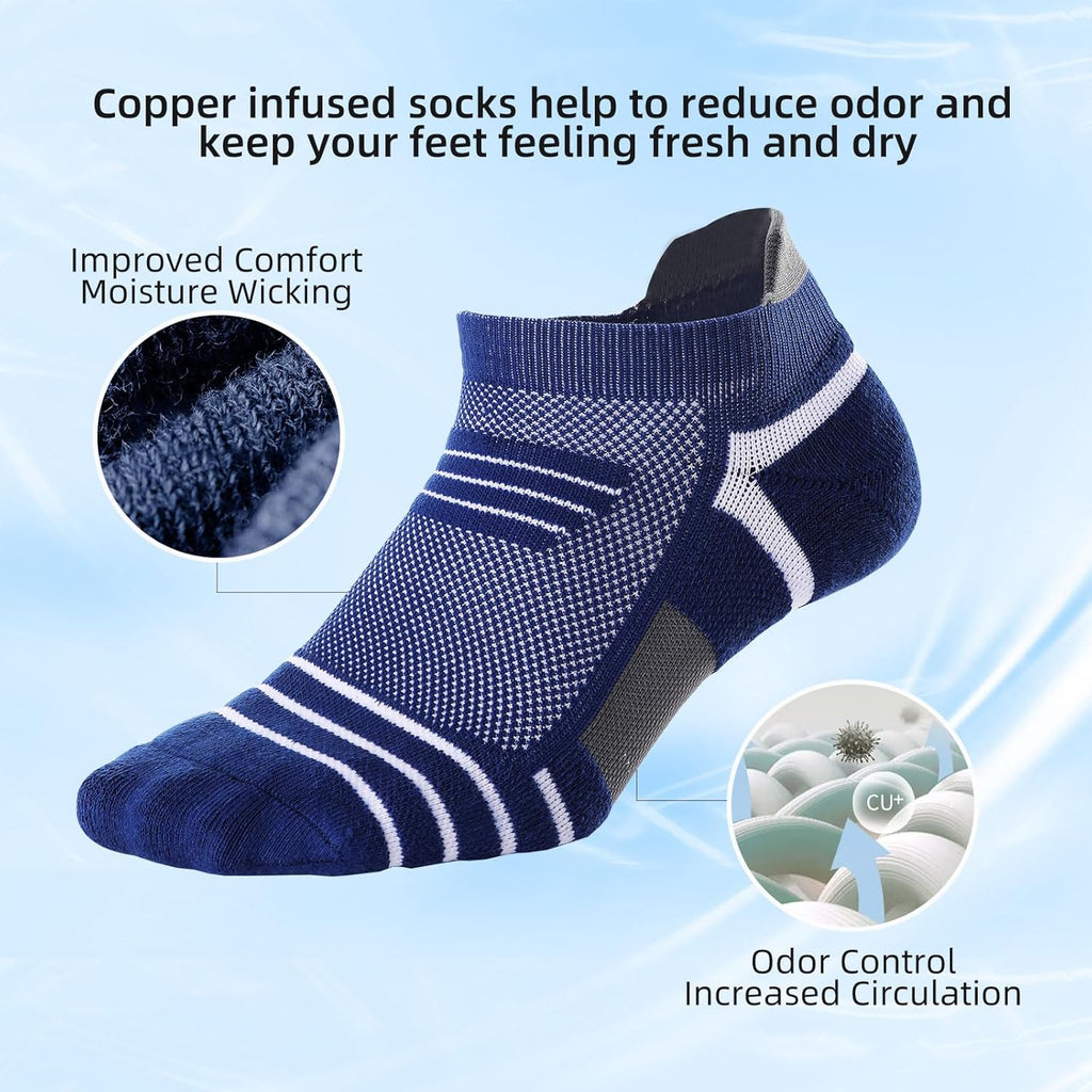 Ankle Compression Socks, Copper Yarn Low Cut Training Socks, Odor Free Moisture-Wicking Arch Support Cushion