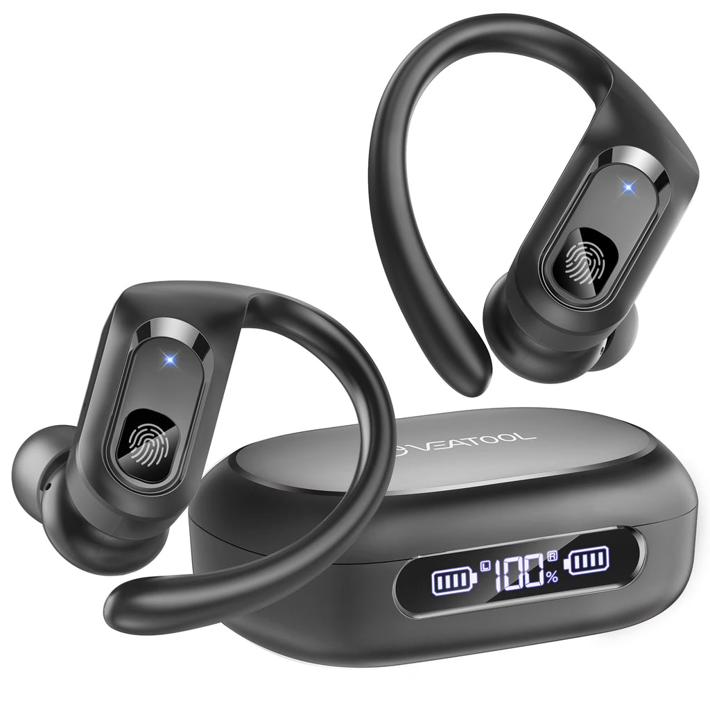 Bluetooth Headphones Wireless Earbuds 96Hrs Playback Sport Ear Buds with Earhook LED Display Charging Case IPX7 Waterproof Earbud Deep Bass Running Earphones for Ios Android Cellphone