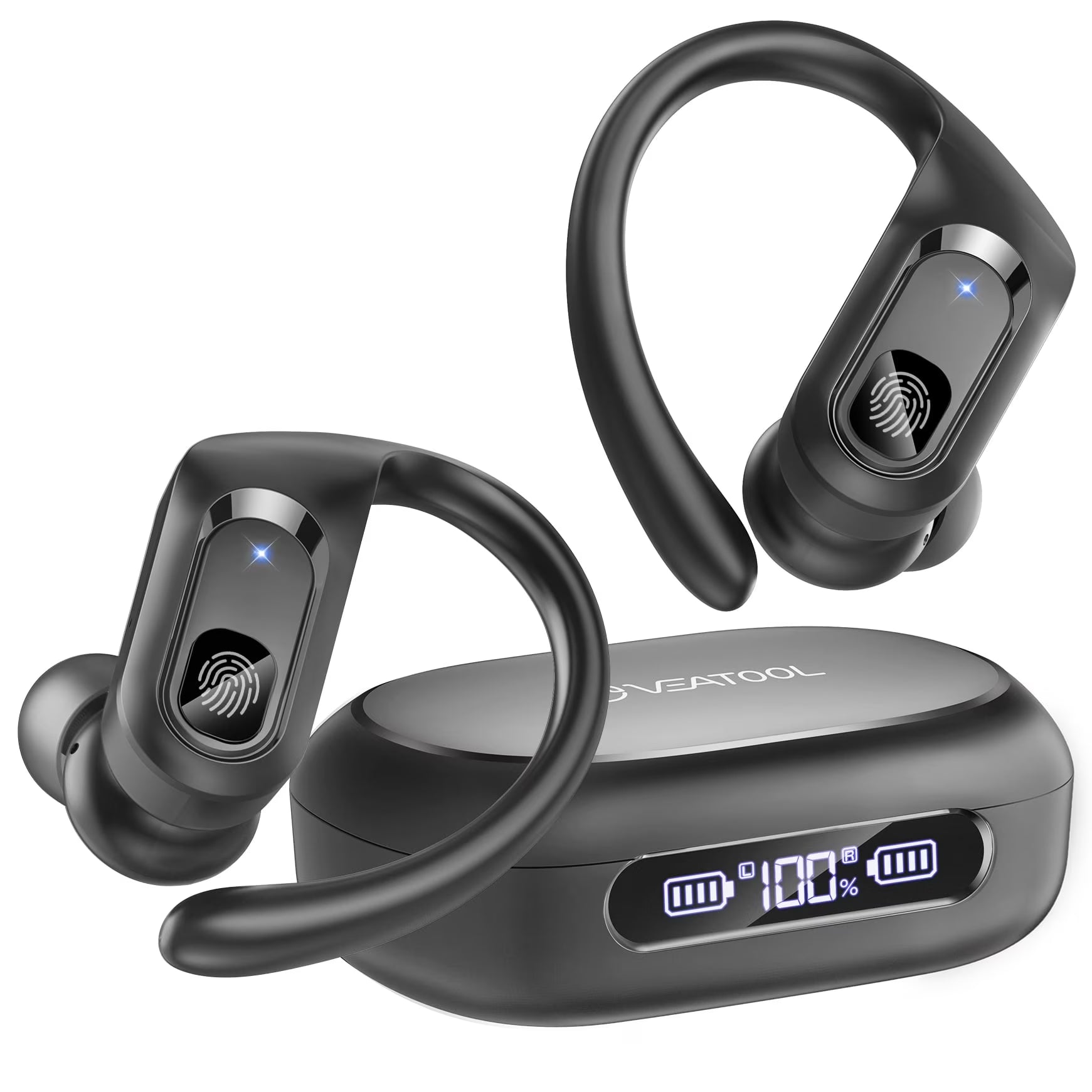 Bluetooth Headphones Wireless Earbuds 96Hrs Playback Sport Ear Buds with Earhook LED Display Charging Case IPX7 Waterproof Earbud Deep Bass Running Earphones for Ios Android Cellphone