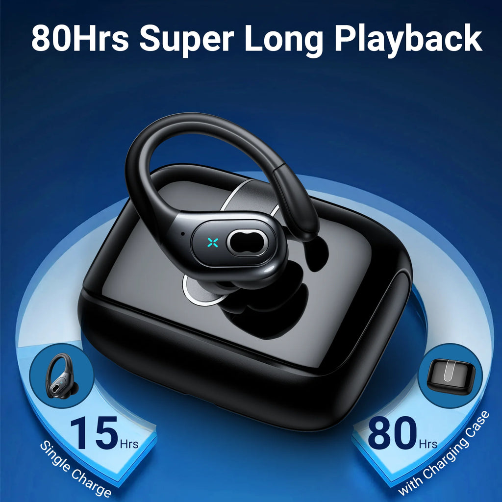 Headphones Wireless Earbuds Sport, Bluetooth 5.3 over Ear Buds Stereo Deep Bass Headset with Earhooks, 80H Dual LED Display Wireless Earphones with ENC Noise Canceling Mic,For Running/Workout