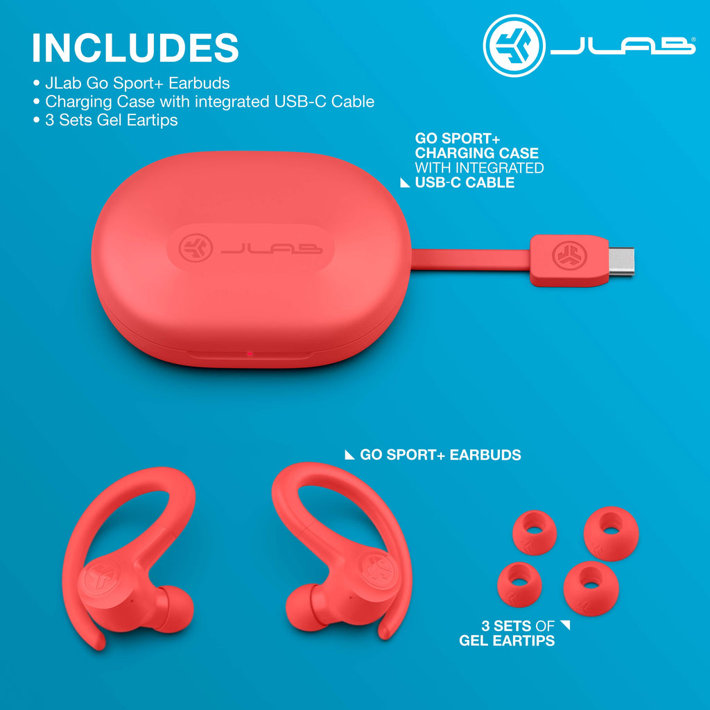 Go Sport+ Wireless Workout Earbuds, 35 Hr Playtime, Secure Earhook, Custom Sound & Controls, Coral