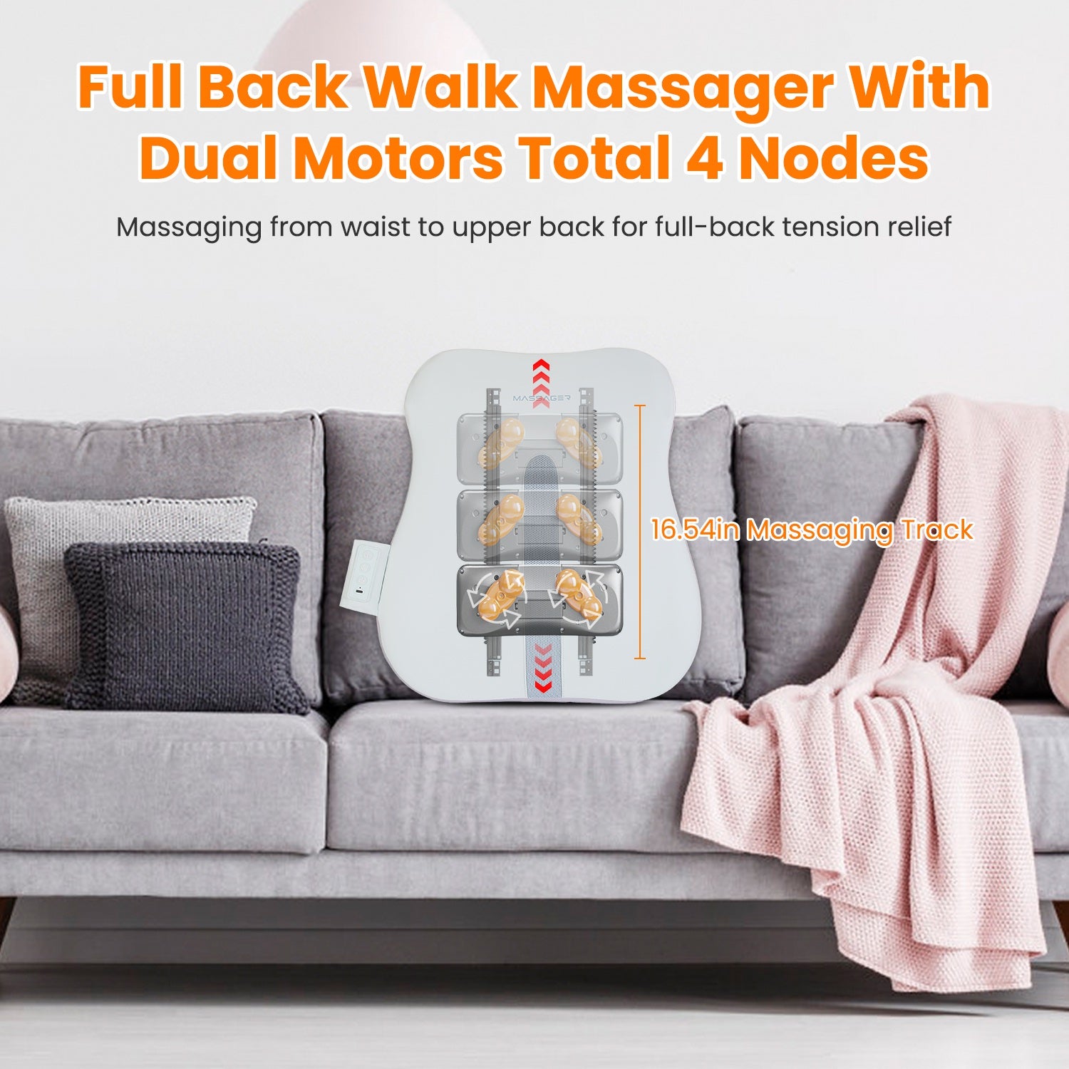 1 Set Shiatsu Back Massager 3D Deep Tissue Kneading Massage Pillow Cordless USB Rechargeable with 3 Massaging Modes 2 Heating Levels 10Mins Auto-Off for Back Shoulder Waist Lumbar No Chair