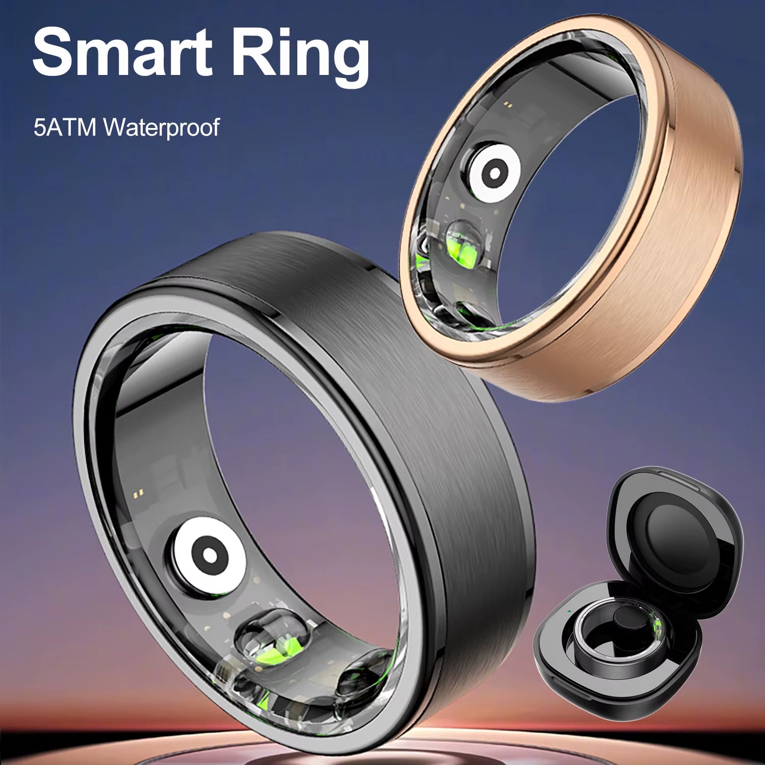 Smart Ring 5ATM Waterproof Multi-Sport Mode Health Monitoring Pedometer Activity Fitness Tracker Smart Ring Charging Box