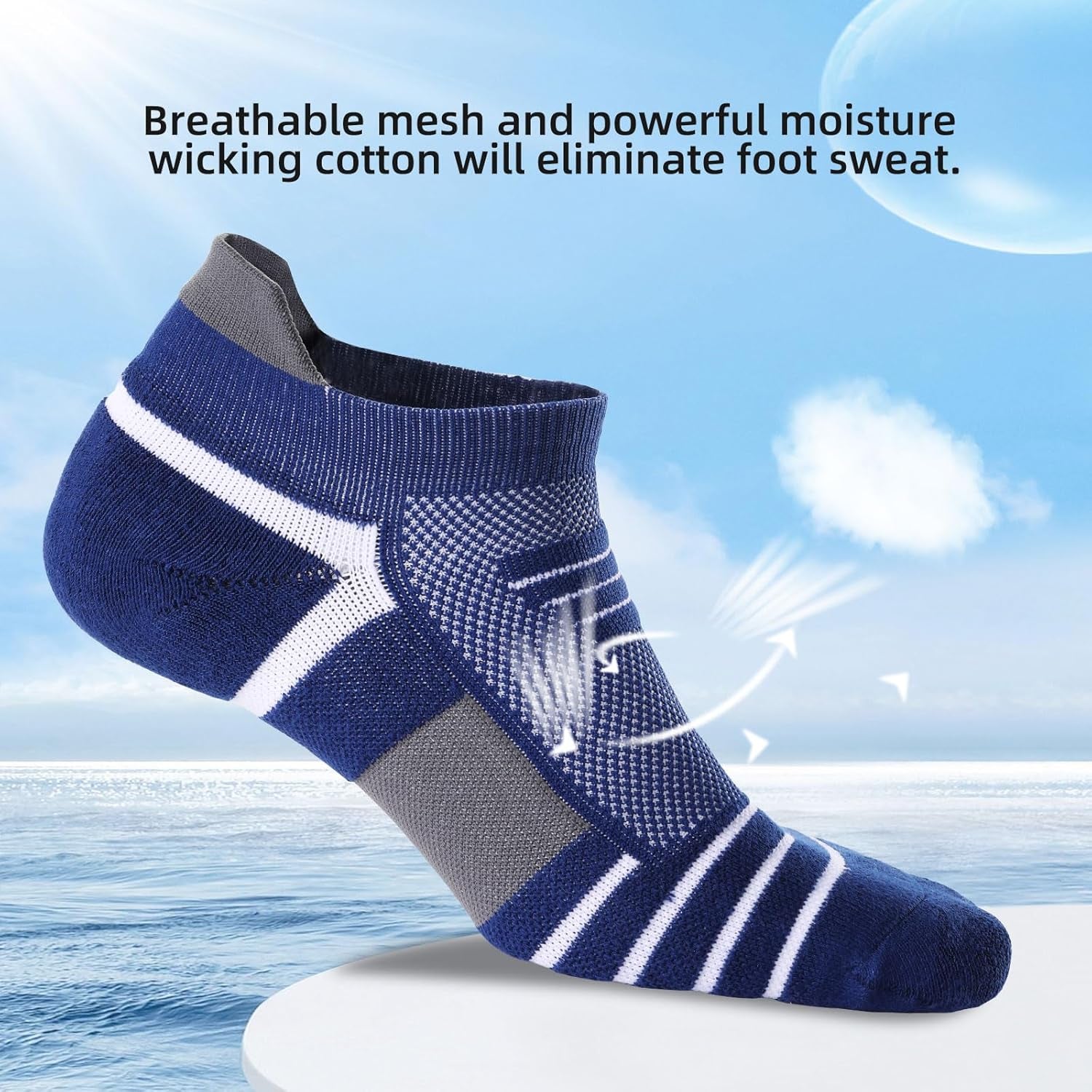Ankle Compression Socks, Copper Yarn Low Cut Training Socks, Odor Free Moisture-Wicking Arch Support Cushion