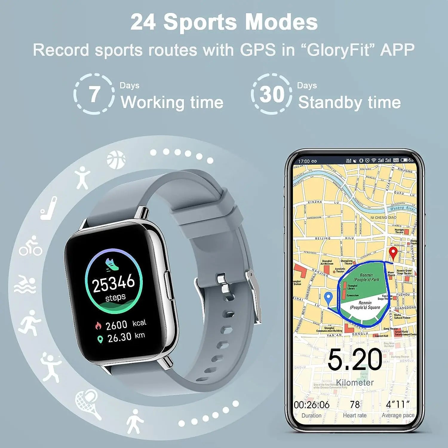 Smart Watch, Fitness Tracker 1.69" Touch Screen Smartwatch Fitness Watch Heart Rate Monitor/Pedometer/Sleep Monitor.