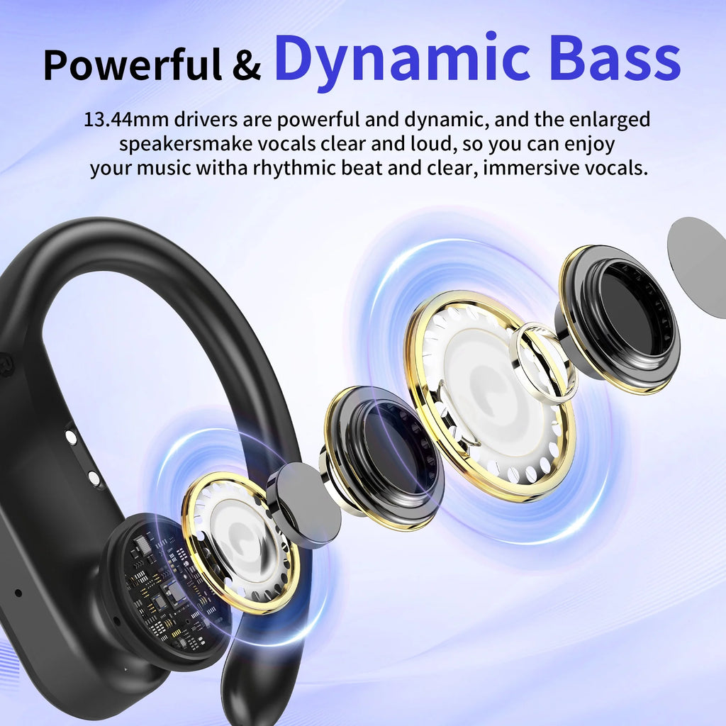 Bluetooth Headphones Wireless Earbuds 96Hrs Playback Sport Ear Buds with Earhook LED Display Charging Case IPX7 Waterproof Earbud Deep Bass Running Earphones for Ios Android Cellphone
