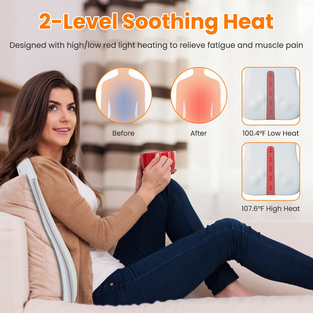 1 Set Shiatsu Back Massager 3D Deep Tissue Kneading Massage Pillow Cordless USB Rechargeable with 3 Massaging Modes 2 Heating Levels 10Mins Auto-Off for Back Shoulder Waist Lumbar No Chair
