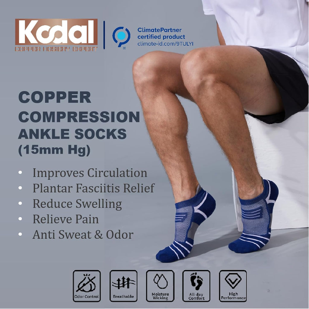 Ankle Compression Socks, Copper Yarn Low Cut Training Socks, Odor Free Moisture-Wicking Arch Support Cushion