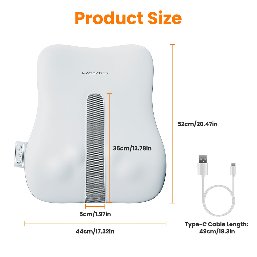 1 Set Shiatsu Back Massager 3D Deep Tissue Kneading Massage Pillow Cordless USB Rechargeable with 3 Massaging Modes 2 Heating Levels 10Mins Auto-Off for Back Shoulder Waist Lumbar No Chair