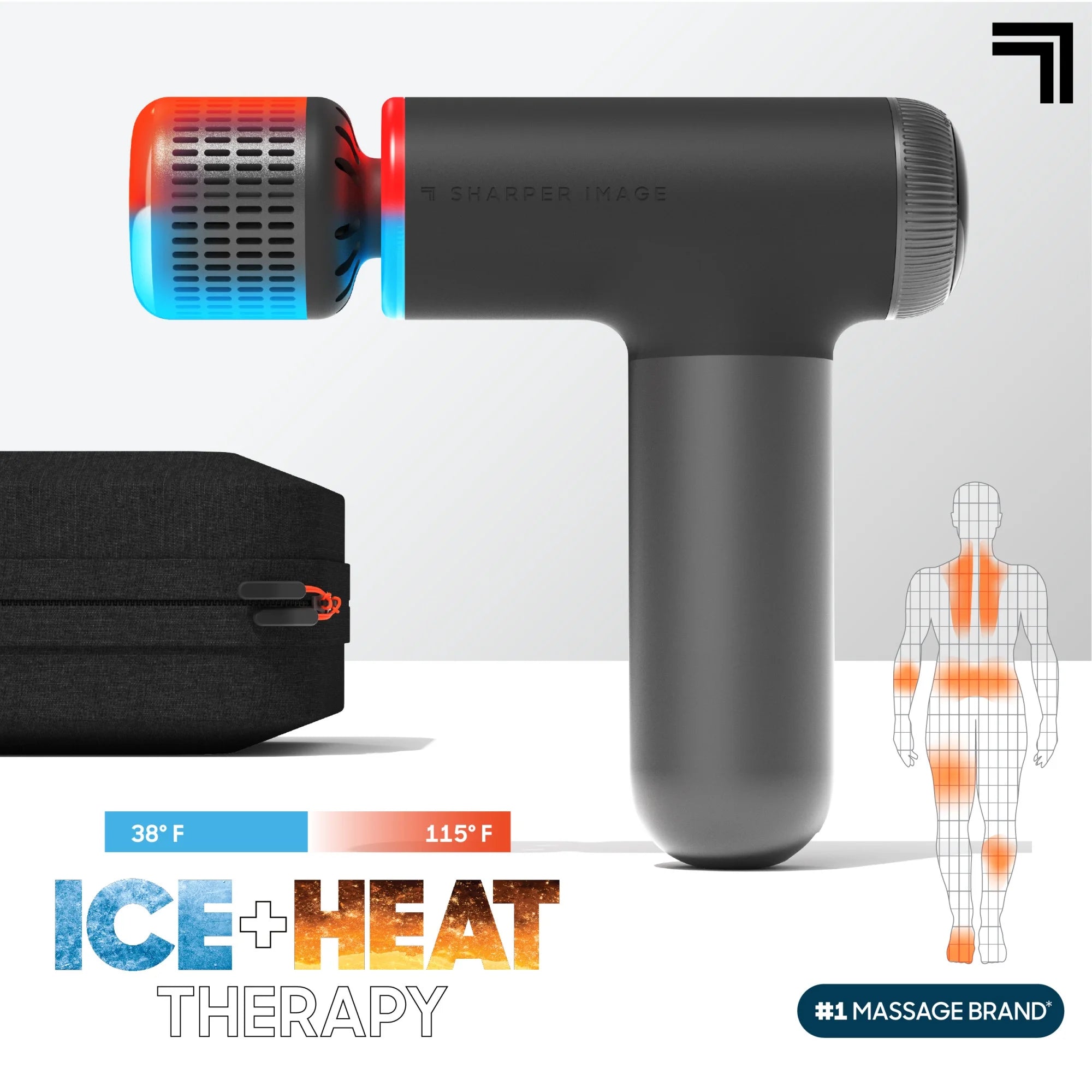 ® Powerboost® Pro+ Compact Hot & Cold Percussion Massager with Dual-Temperature Hot + Cold Massage Node, 6 Speed Settings, 4 Unique Attachments, Portable Design with Carrying Case