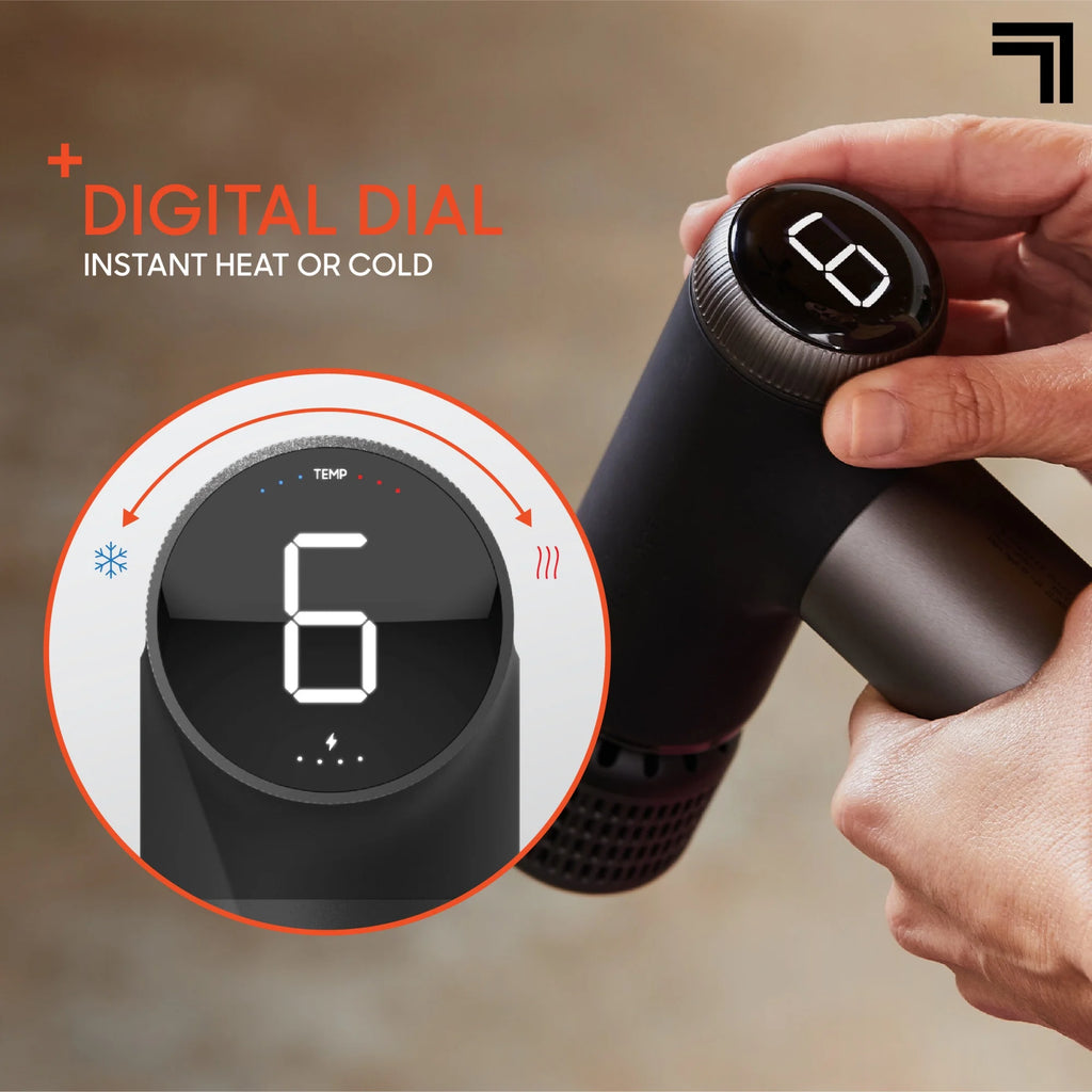 ® Powerboost® Pro+ Compact Hot & Cold Percussion Massager with Dual-Temperature Hot + Cold Massage Node, 6 Speed Settings, 4 Unique Attachments, Portable Design with Carrying Case