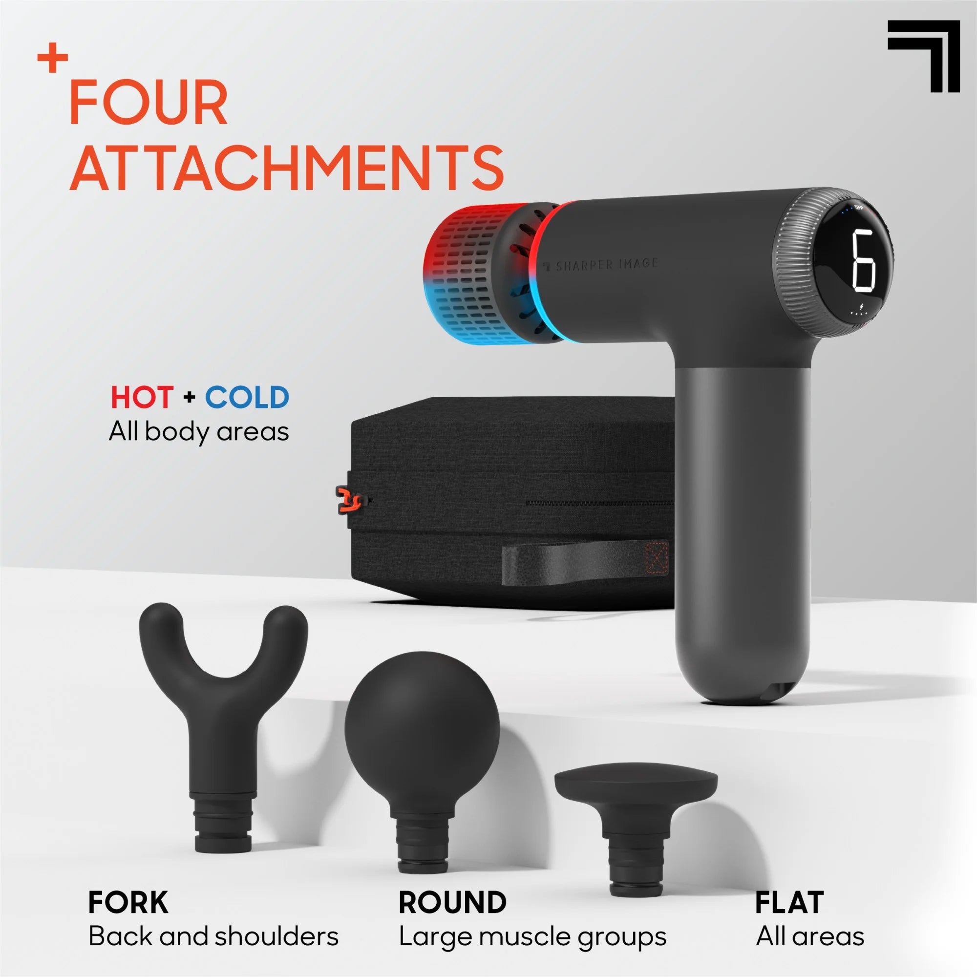 ® Powerboost® Pro+ Compact Hot & Cold Percussion Massager with Dual-Temperature Hot + Cold Massage Node, 6 Speed Settings, 4 Unique Attachments, Portable Design with Carrying Case